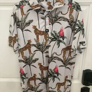 Bad Birdie Safari Adventure Shirt - white with green, Pink and Brown pattern
